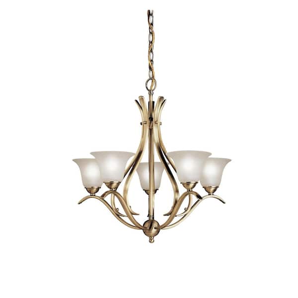 KICHLER Dover 24 in. 5-Light Antique Brass Transitional Shaded Bell Chandelier for Dining Room