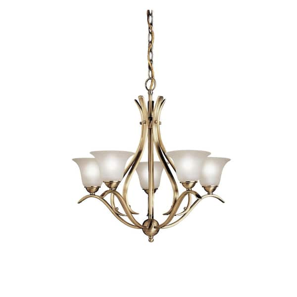 Dover 24 in. 5-Light Antique Brass Transitional Shaded Bell Chandelier for Dining Room