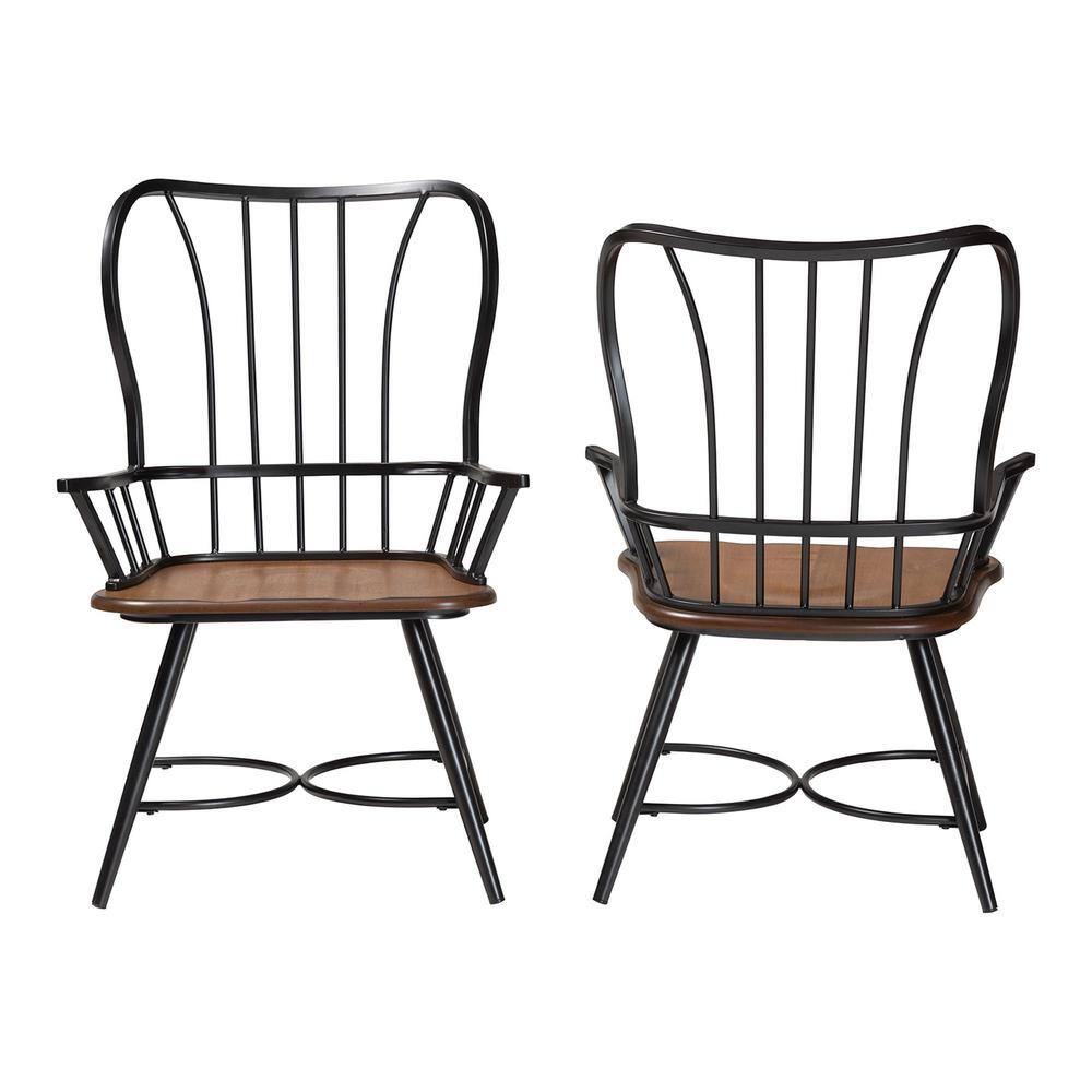 Longford Dark Walnut and Black Metal Windsor Arm Chair Set