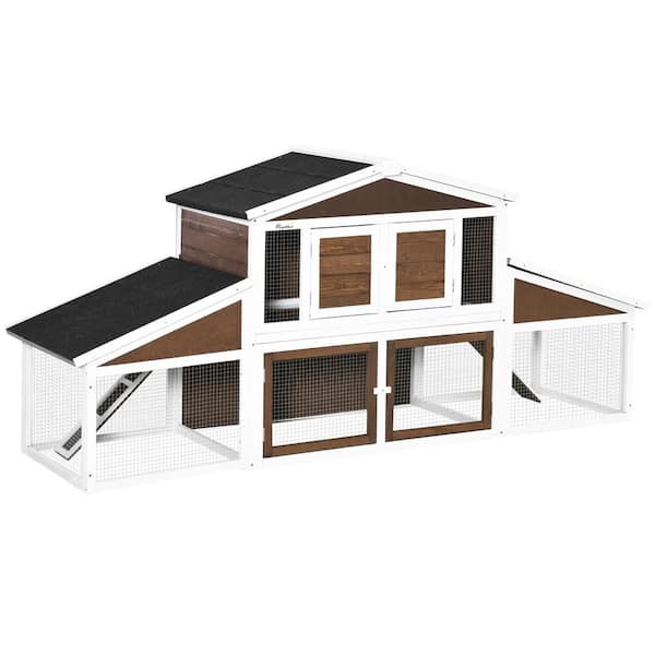 PawHut 88.5 in. Wooden Rabbit Hutch Bunny Hutch Guinea Pig House with Removable Tray for Outdoor - Large