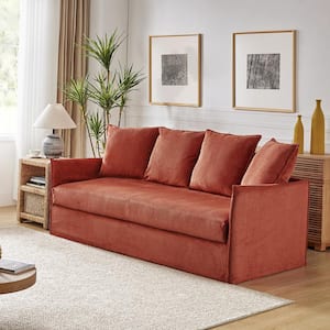 Severin 80.3 in. Square Arm Polyester Rectangle Slipcovered Sofa in Rust