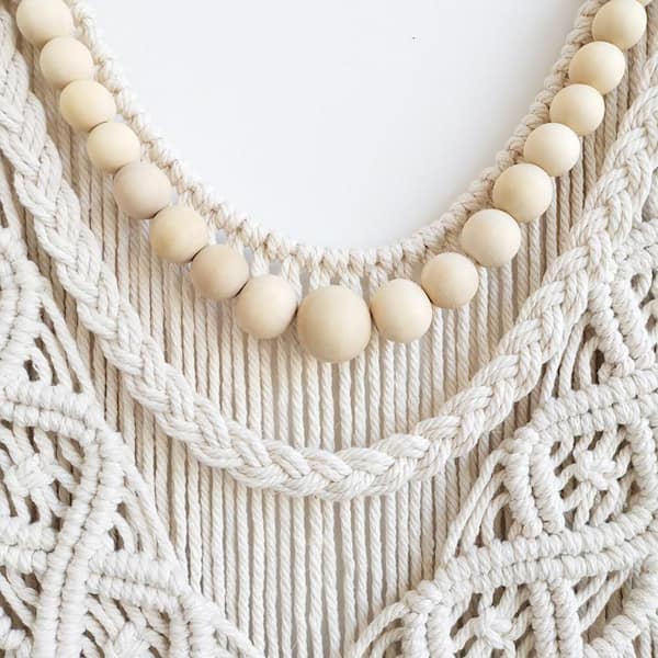 Wooden Bead Ivory 43 in x 32 in Wool Cotton Cords Macrame Tapestry