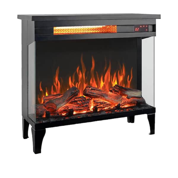 24 in. 3-Sided Glass Freestanding Electric Fireplaces with Legs and Multi-Colored Realistic Flames in Black