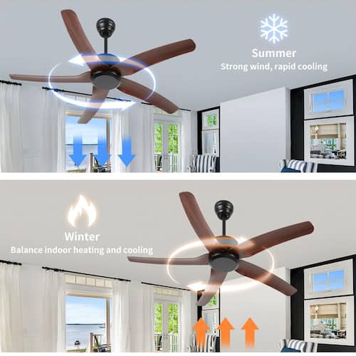 52 in. Indoor/Outdoor Low Profile Matte Black Ceiling Fan with 5 ABS Blades, 6-Speed DC Remote Control Ceiling Fans Without Lights