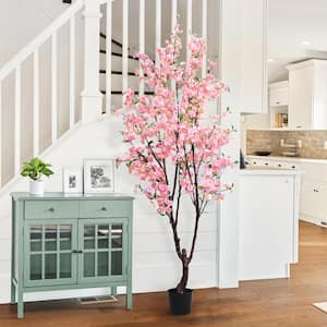 6.5 ft. Pink Artificial Cherry Blossom Flower Tree in Pot