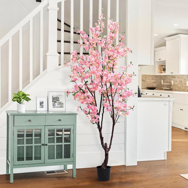 LIVING LUXURY 6.5 ft. Pink Artificial Cherry Blossom Flower Tree in Pot