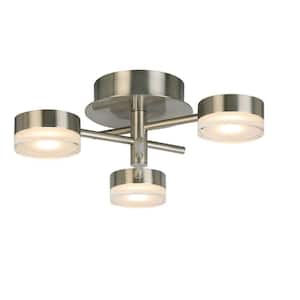Transton 15.24 in. W x 5.63 in. H Brushed Nickel LED Semi-Flush Mount with Satin Acrylic Shade Covers