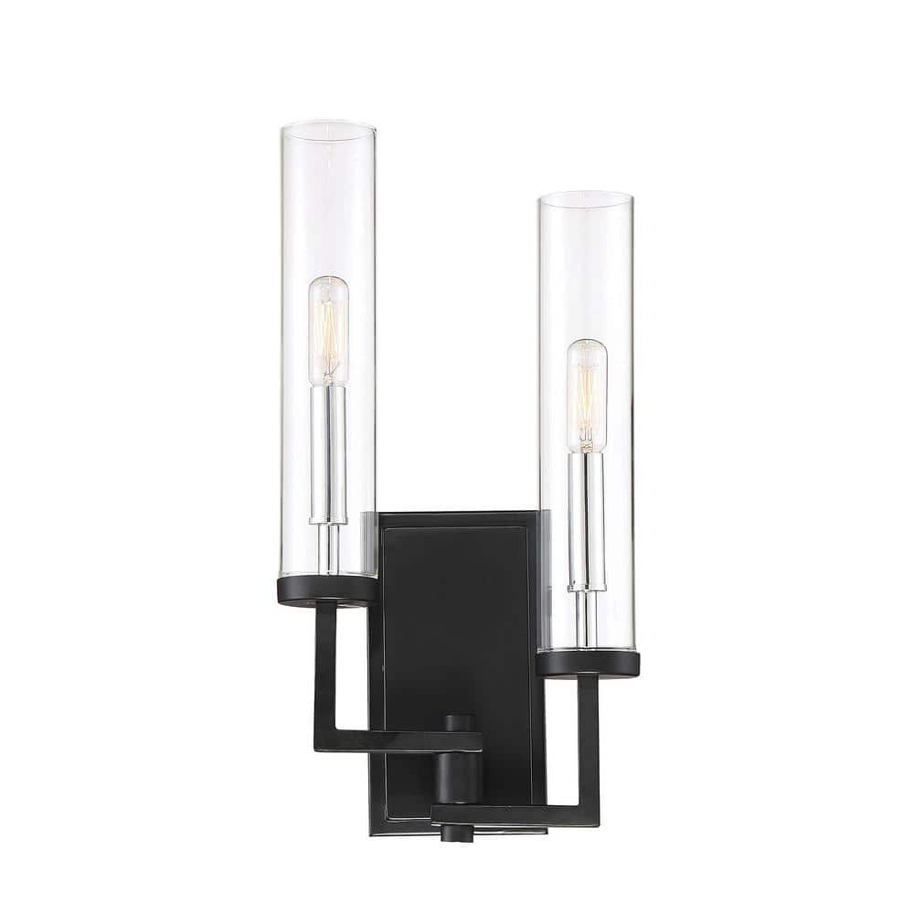 Folsom Matte Black Cylinder Sconce with Polished Chrome Accents