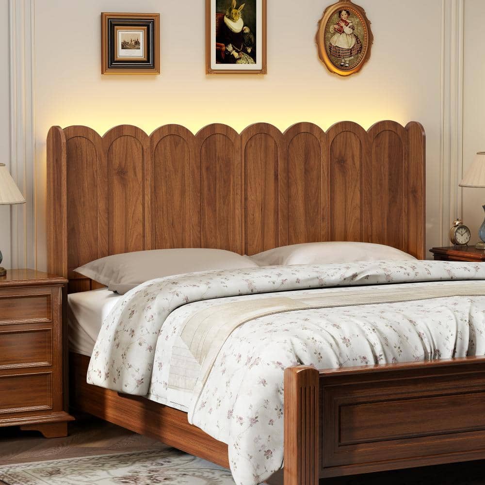 Walnut Queen Size Scalloped Height Adjustable Headboard with RGB LED Lights, Mid Century Decorative Bedroom Headboard price history on PriceWatchPro