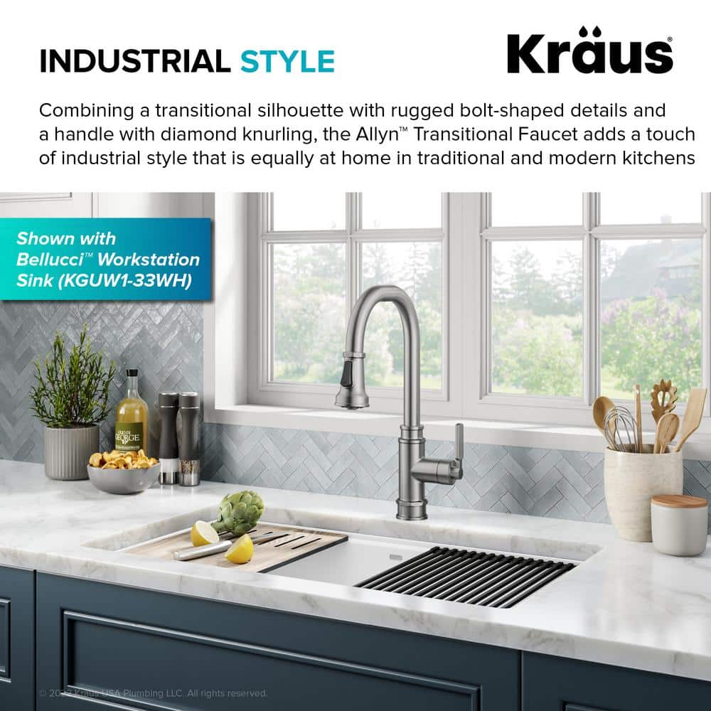 Allyn Spot-Free Stainless Steel Pull-Down Single Handle Kitchen Faucet