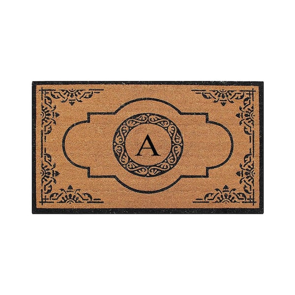 A1 Home Collections A1HC Abrilina Hand Crafted Black/Beige 36 in. x 72 in. Coir & PVC Heavy Weight Outdoor Entryway Monogrammed A Door Mat