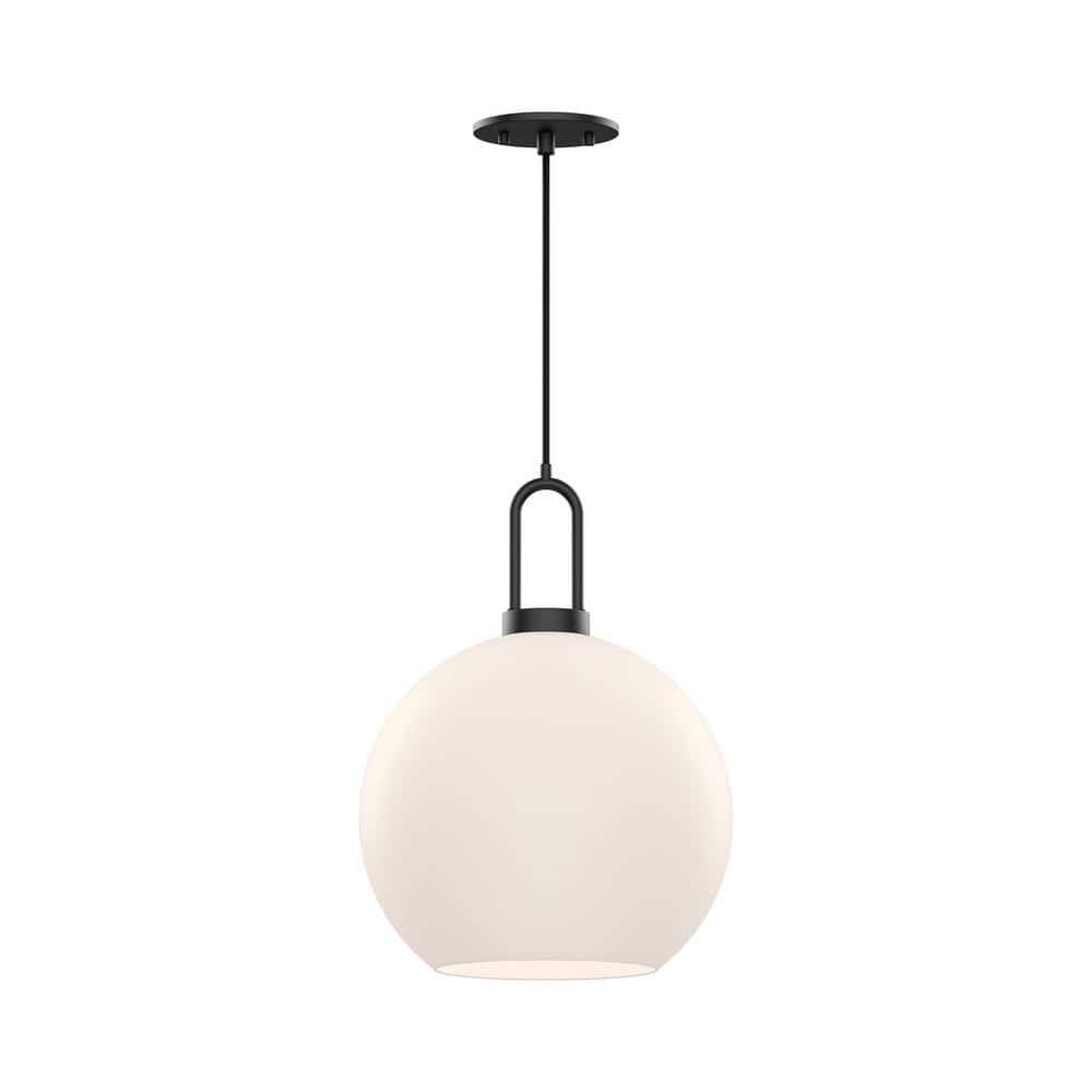 Soji Mini Globe Pendant Light in Matte Black with Opal Glass