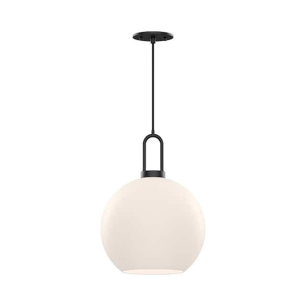 ALORA MOOD Soji 10 in. 1 Light 60-Watt Matte Black/Opal Matte Glass Pendant Light
