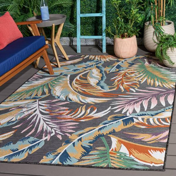 Cabana 5 x 8 Black/Multi Leaf CBN452Z Area Rug