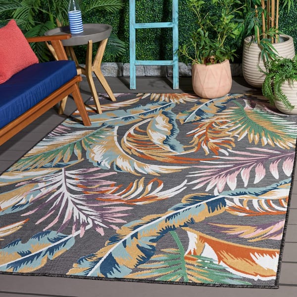 Cabana 6 x 10 Black/Multi Leaf CBN452Z Area Rug