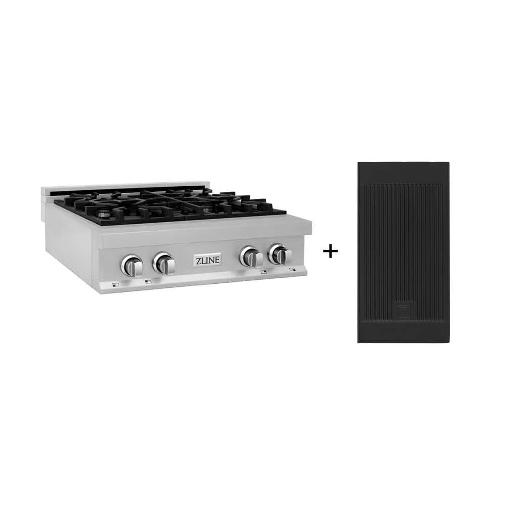30 in. Legacy Gas Rangetop with 4 Burners and Porcelain Cooktop in Satin Stainless Steel with Griddle