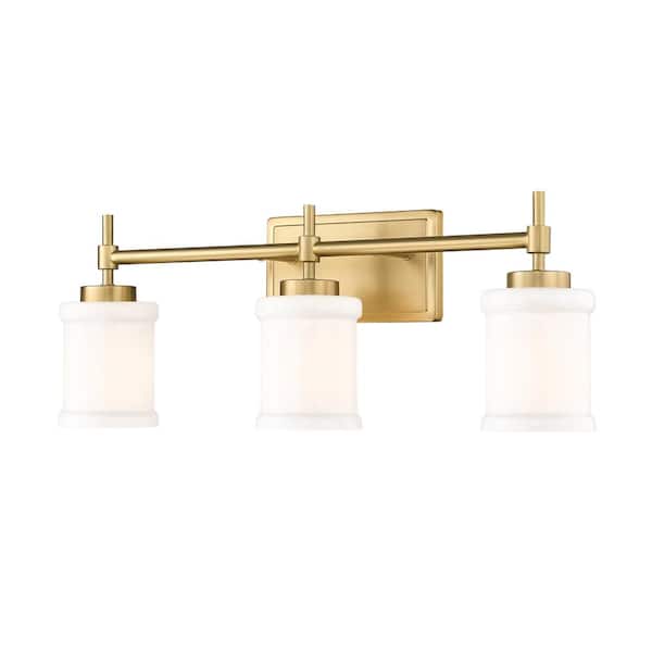 Unbranded Cadoc 23.5 in. 3-Light Modern Gold Vanity-Light with Gloss Opal Glass Shade