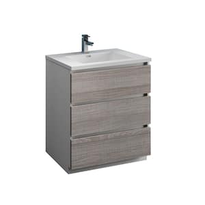 Lazzaro 30 in. Modern Bathroom Vanity in Glossy Ash Gray with Vanity Top in White with White Basin