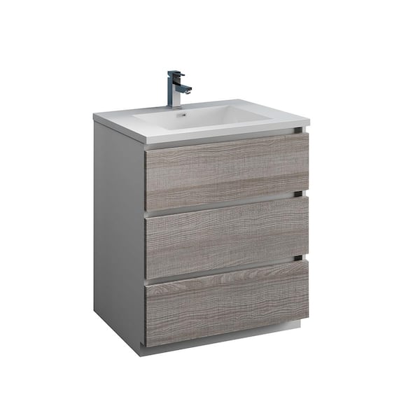 Fresca Lazzaro 30 in. Modern Bathroom Vanity in Glossy Ash Gray with Vanity Top in White with White Basin