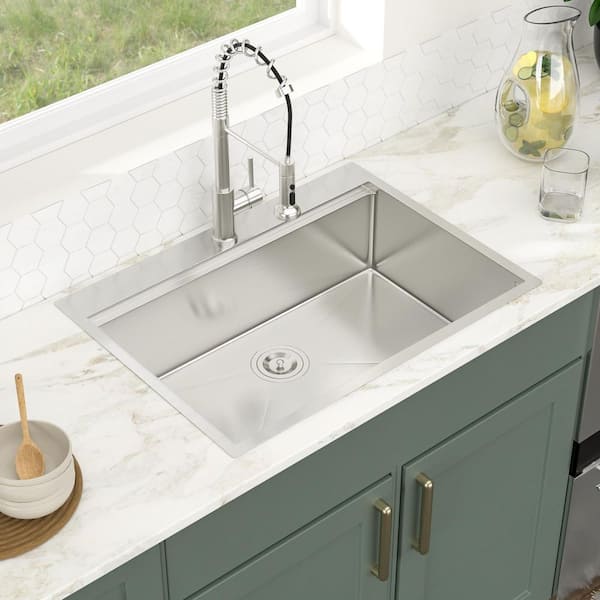 30 in. Drop in Workstation Sink Single Bowl 16-Gauge Brushed Stainless Steel Kitchen Sink with Accessories