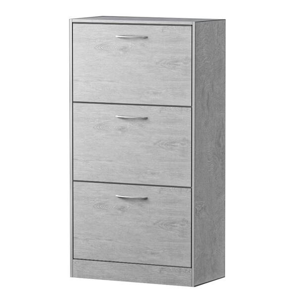 FUFU&GAGA 22.4 in. W x 42.1 in. H 18-Pair Gray Wood 3-Drawer Shoe ...