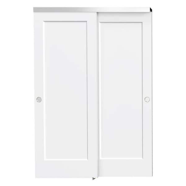 48 in. x 80 in. 1-Panel, Hollow Core, Composite, White Primed, Bypass Sliding Door with Aluminium Hardware