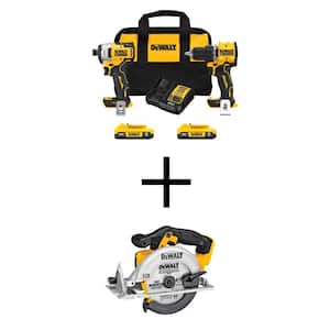 ATOMIC 20-Volt MAX Lithium-Ion Cordless Combo Kit (2-Tool) and 6.5 in. Circ Saw with (2) 2Ah Batteries, Charger and Bag