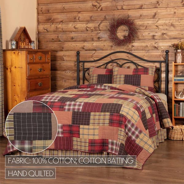 VHC BRANDS Wyatt Red Khaki Brown Rustic Patchwork Queen Cotton Quilt 38086  - The Home Depot