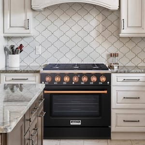36in. 6 Burners Freestanding Gas Range in Black and Copper with Convection Fan Cast Iron Grates and Black Enamel Top