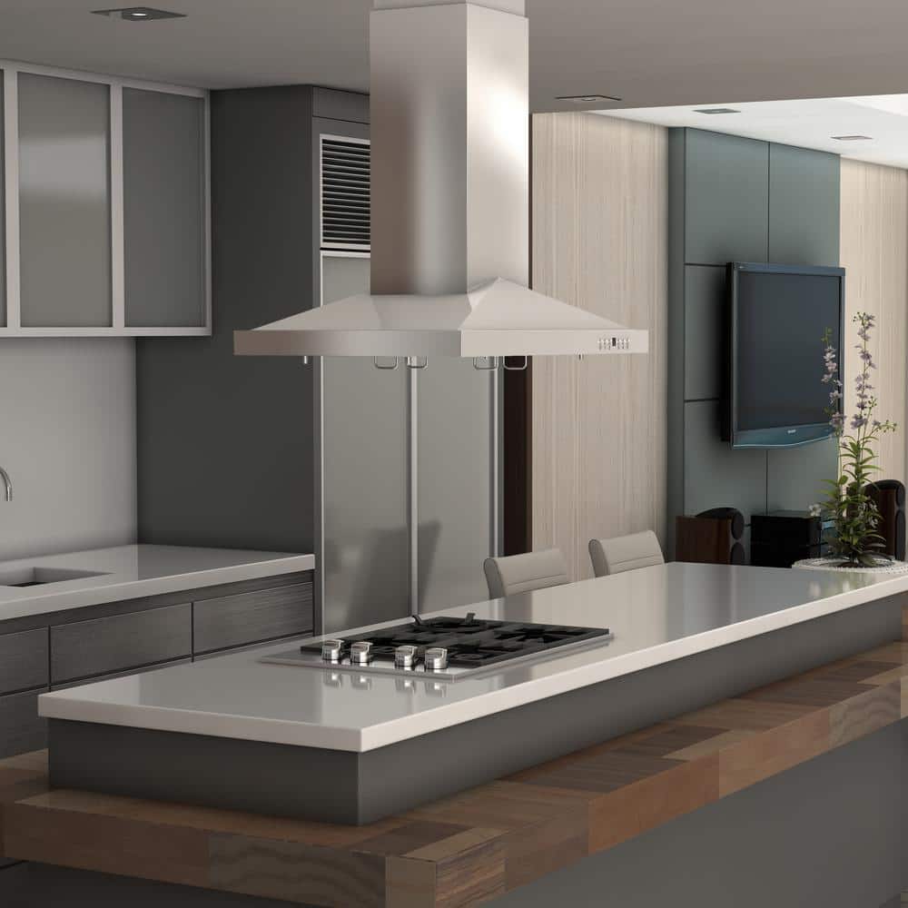 36'' Brushed Stainless Steel Convertible Island Range Hood