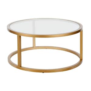 Parker 35 in. Brass Round Glass Top Coffee Table