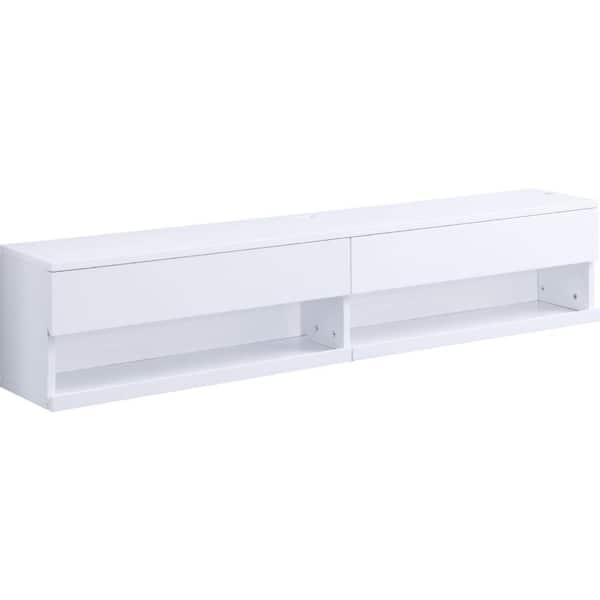 Benjara 60 in. White Wood TV Stand Fits TVs up to 65" in. with Storage Drawers and LED