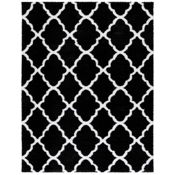 Tahoe Shag 9 ft. x 12 ft. Black/White Trellis Diamond Area Rug