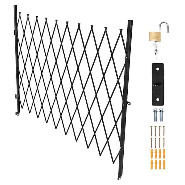 Single Folding Security Gate, Lockable Scissor Gate with 360° Swivel Casters, Retractable, 94.49 x 86.81 in. (W x H)