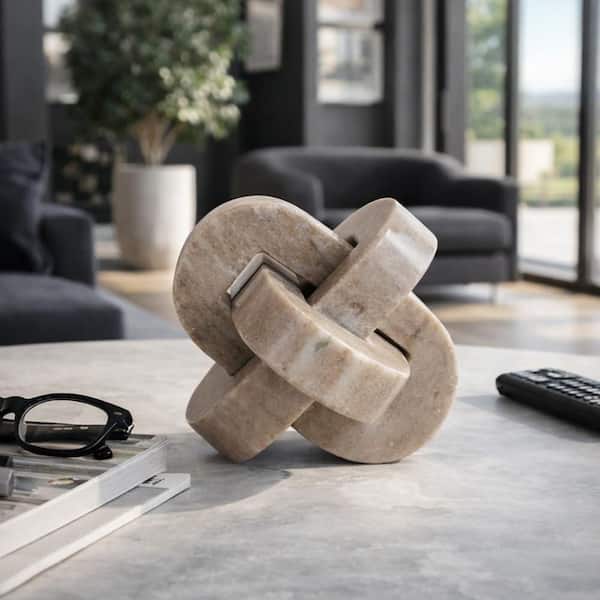 Liv & Skye Ivory 5 in. x 5 in. Onyx Marble Geometric Rounded Knot