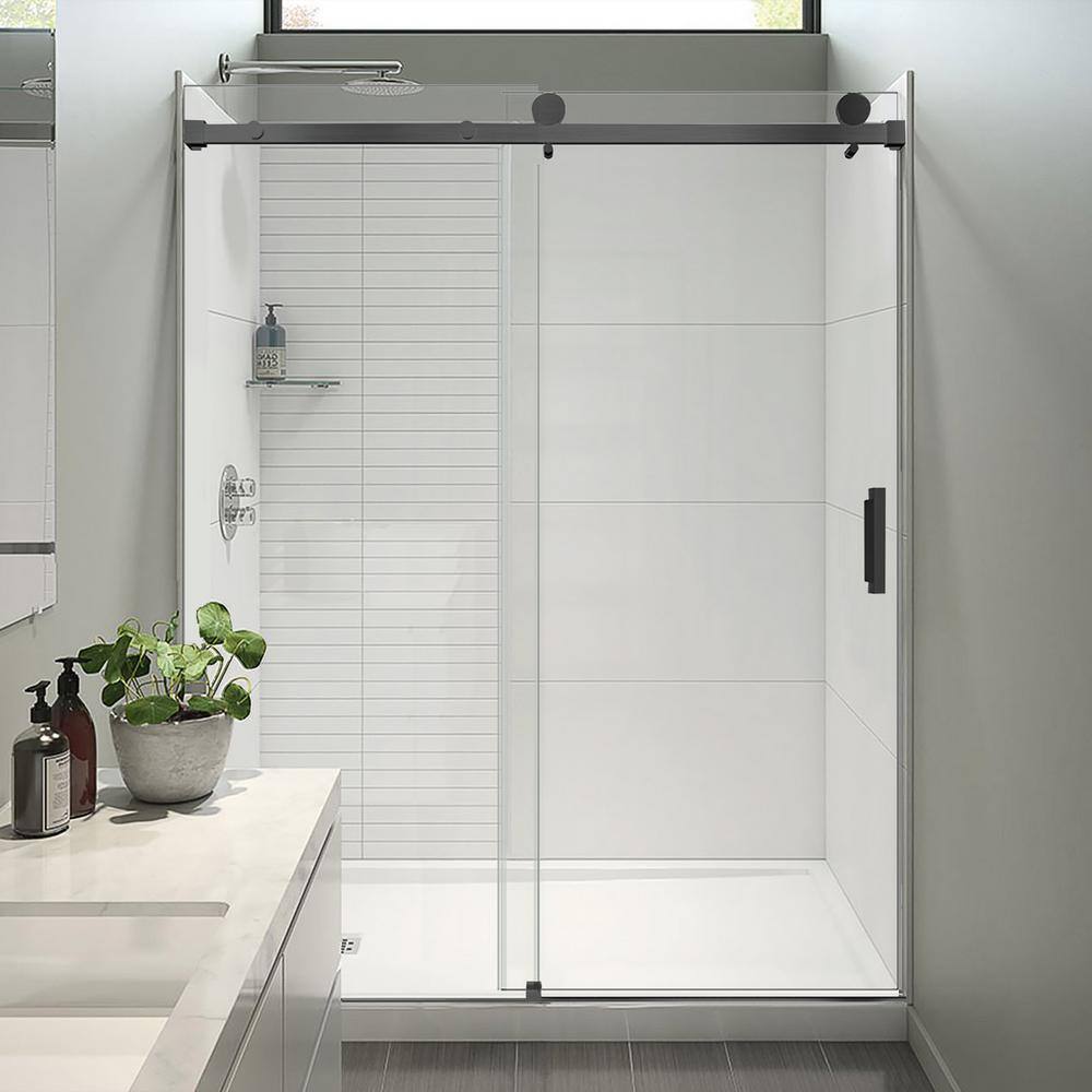 WELLFOR 60 in. W x 76 in. H Single Sliding Frameless Shower Door in ...