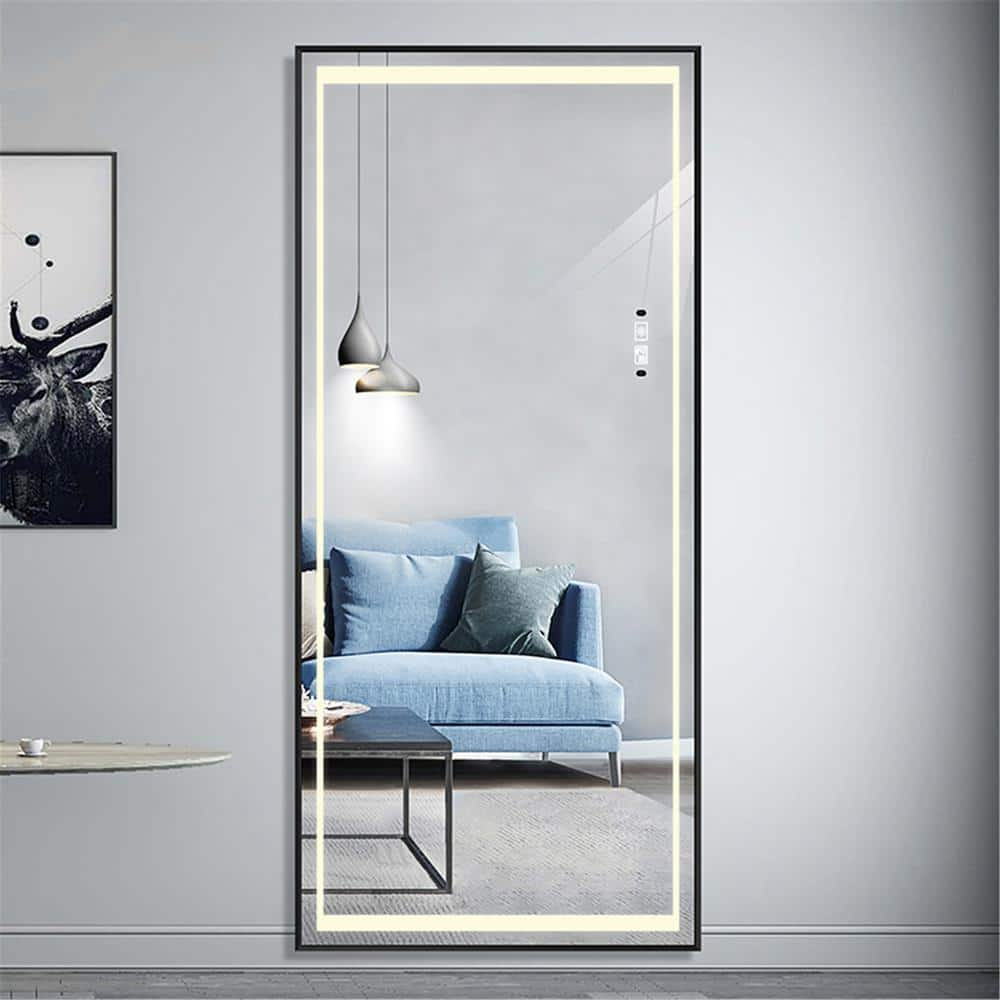 24 in. W x 65 in. H Rectangle LED Lighted Black Full Length Mirror Full ...