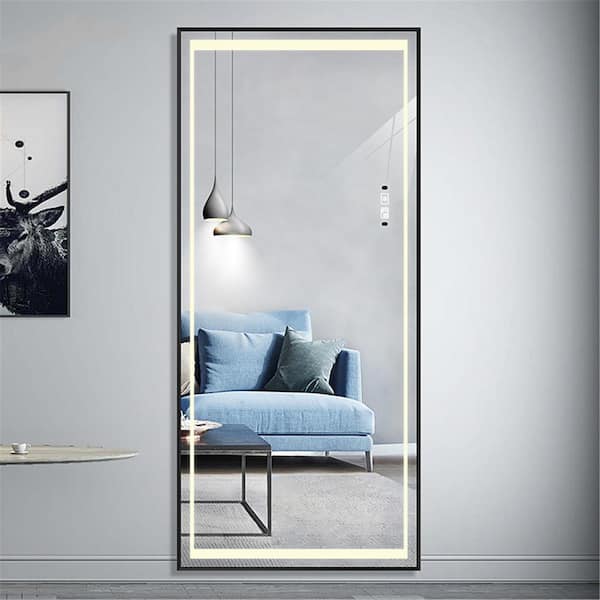 Unbranded 24 in. W x 65 in. H Rectangle LED Lighted Black Full Length Mirror Full Body Mirror