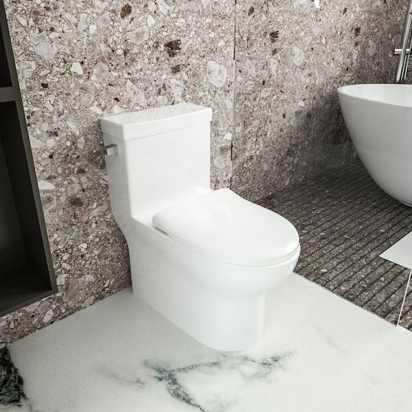 One-Piece 1.28 GPF Single Flush 12 in.Rough In Elongated Toilet in White with Soft Close Seat