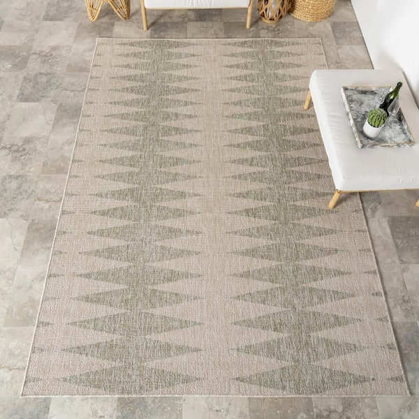 Philipa Moroccan Geometrc Green 9 ft. x 12 ft. Outdoor Area Rug