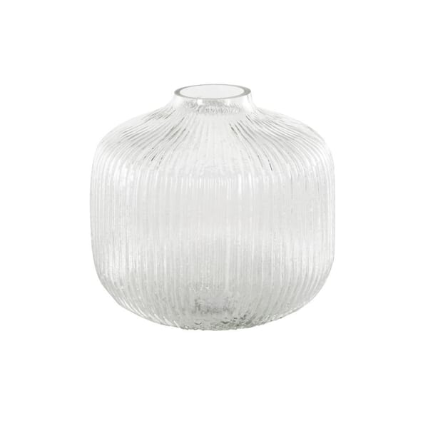 8 in. Clear Short Round Ribbed Fluted Glass Decorative Vase