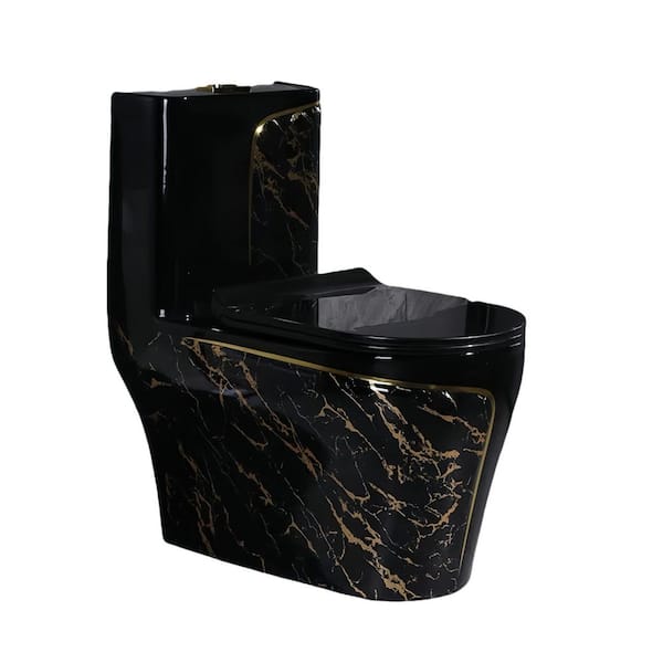 12 inch Rough In 1.85 gal. Dual Flush GPF Elongated 1-Piece Toilet in Black Seat Included