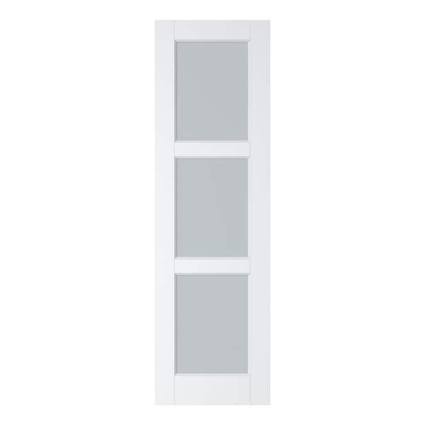 ARK DESIGN 24 in. x 80 in. 3-Lite Tempered Frosted Glass and Solid Core Manufacture Wood White Primed Interior Door Slab