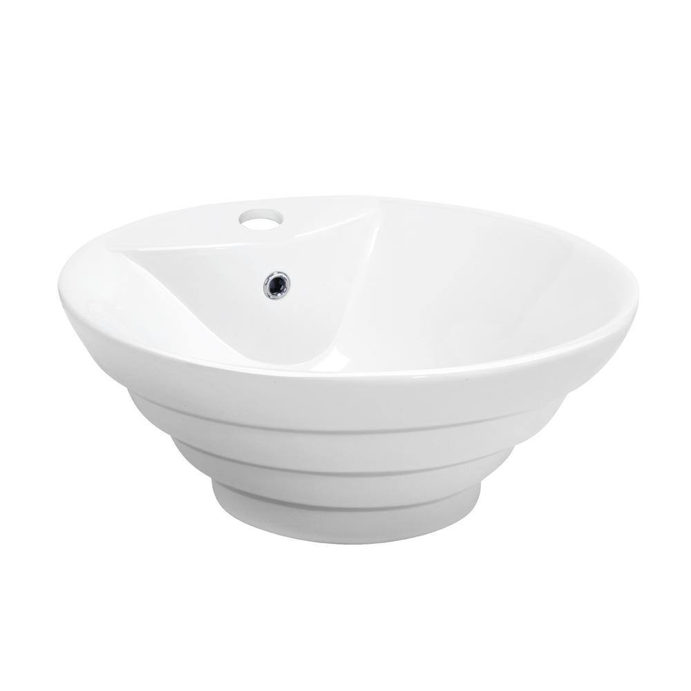 White Ceramic Round Vessel Bathroom Sink with Overflow Drain