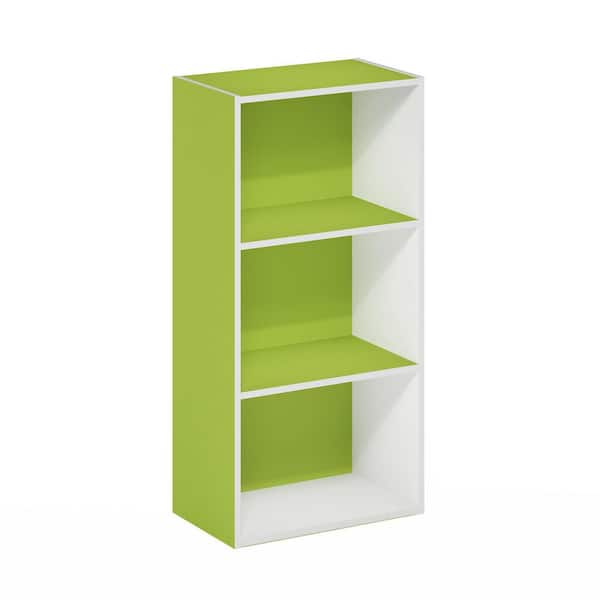 Furinno Luder 31.4 in. Green/White 3-Shelf Standard Bookcase