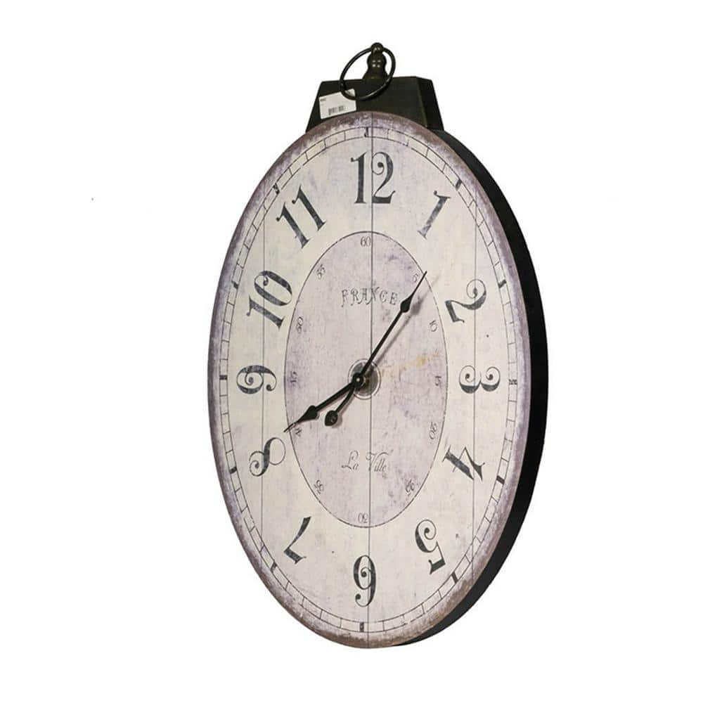 Oversized Antique White Oval Wooden Wall Clock