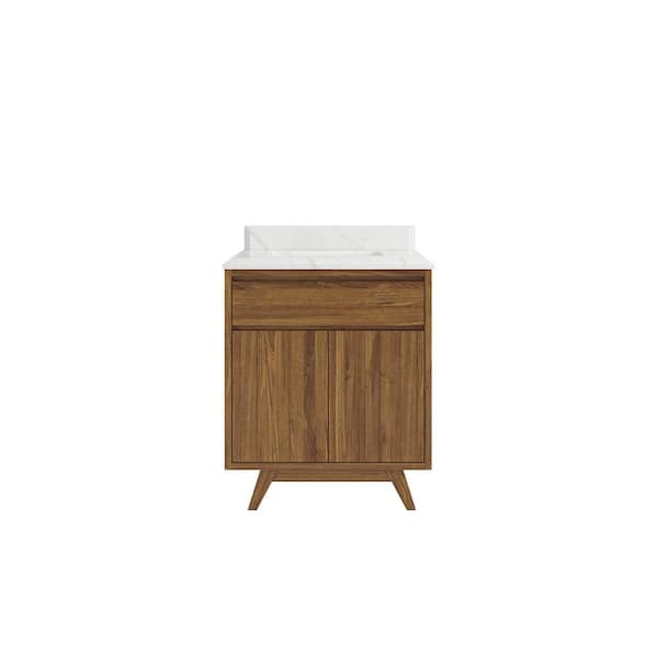 Willow Collections Madison Teak 30 in. W x 22 in. D x 36 in. H Bath Vanity in Golden Teak with Cove Edge Calacatta Quartz