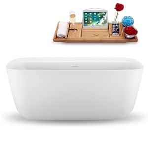59 in. x 30 in. Acrylic Freestanding Soaking Bathtub in Glossy White with Brushed Brass Drain