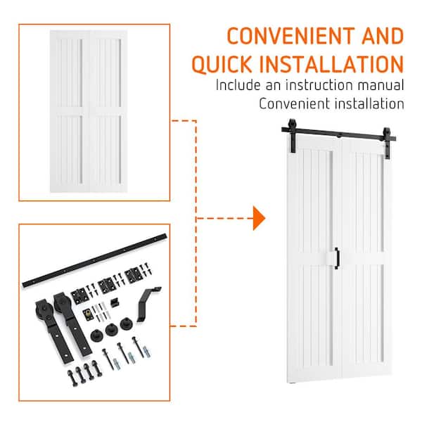 SOCBAZZAR - 40 in. W. x 84 in. 2-Plank Prefinished White MDF Bi-Fold Barn Door with Sliding Hardware kit