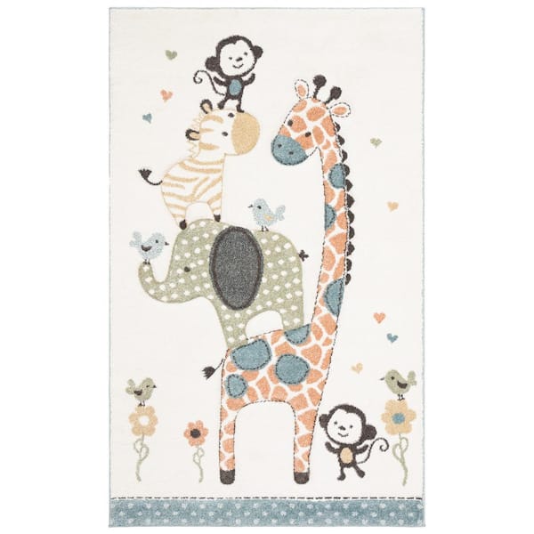 SAFAVIEH Carousel Kids Ivory 2 ft. x 6 ft. Animal Print Runner Rug